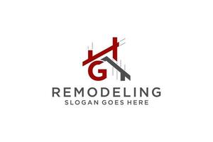 letra g para logotipo de remodelação imobiliária. elemento de modelo de design de logotipo de construção de arquitetura de construção. vetor