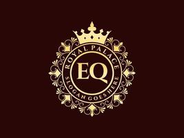 letra eq antigo logotipo vitoriano de luxo real com moldura ornamental. vetor