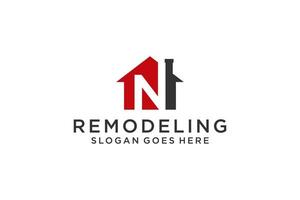 letra n para logotipo de remodelação imobiliária. elemento de modelo de design de logotipo de construção de arquitetura de construção. vetor