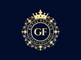 carta gf antigo logotipo vitoriano de luxo real com moldura ornamental. vetor