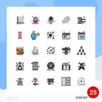 25 interface do usuário linha cheia pacote de cores planas de sinais e símbolos modernos de clipe de papel de sobremesa de pinos de fotos elementos de design de vetores editáveis