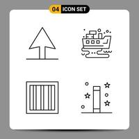 4 sinais de símbolos de contorno de pacote de ícones pretos para designs responsivos em conjunto de 4 ícones de fundo branco vetor