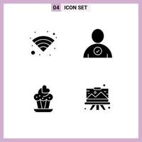 4 sinais universais de glifos sólidos símbolos de design de tecnologia verifique os elementos de design de vetores editáveis de cavalete de cupcake