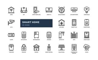 Internet de dispositivo eletrônico doméstico inteligente para conjunto de ícones de contorno detalhado de tecnologia de casa moderna. ilustração vetorial simples vetor