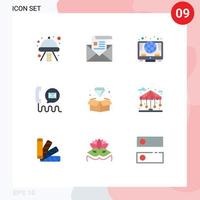 9 símbolos de sinais de cores planas universais de e-mail, carta, contato, moedas, elementos de design vetorial editáveis vetor