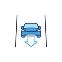 carro sem motorista com seta no ícone azul do vetor de rua