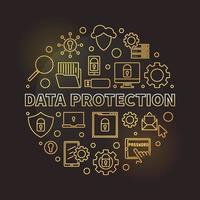 vetor de proteção de dados redondo conceito ilustração dourada linear