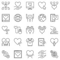 conjunto de ícones de contorno de caridade e doação. sinais de doação de vetores
