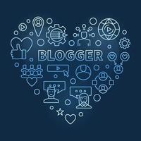 blogueiro conceito de vetor de forma de coração ilustração de contorno azul