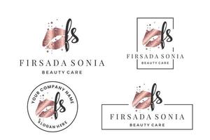 letra inicial fs f logotipo para lábio, beijo, batom, coleção de design de vetores de maquiagem