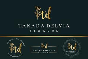 letra inicial td t logotipo flor, folha e beleza. coleção de modelos de design floral e botânico vetor