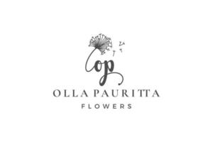 letra inicial op o logotipo flor, folha e beleza. coleção de modelos de design floral e botânico vetor