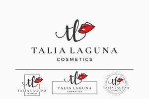 letra inicial tl t logotipo para lábio, beijo, batom, coleção de design de vetores de maquiagem
