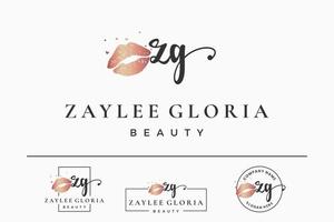 letra inicial zg z logotipo para lábio, beijo, batom, coleção de design de vetores de maquiagem