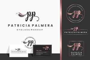 letra inicial pp p lash, sobrancelha, cílios, coleção de design de logotipo de extensão de cílios para branding vetor