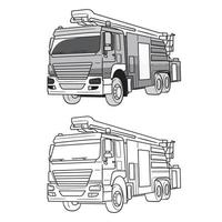 esboço de caminhão de bombeiros em fundo branco. transporte de desenho animado. vetor