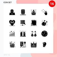 pacote de interface do usuário de 16 glifos sólidos básicos de candidato a garupa de amor elementos de design vetorial editáveis à mão vetor