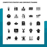 25 estratégia competitiva e conjunto de ícones de treinamento corporativo modelo de ilustração vetorial de ícone de glifo sólido para web e idéias móveis para empresa de negócios vetor