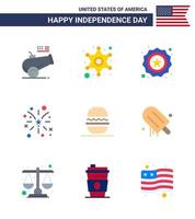 9 placas planas para o dia da independência dos eua comer fogos de artifício americanos americanos editáveis elementos de design vetorial do dia dos eua vetor