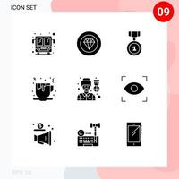 9 interface do usuário pacote de glifos sólidos de sinais e símbolos modernos de distintivos de motorista de soldado comida chá elementos de design vetorial editáveis vetor