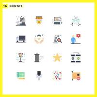 grupo de símbolos de ícone universal de 16 cores planas modernas de bebida de carro café de coquetel on-line pacote editável de elementos de design de vetores criativos