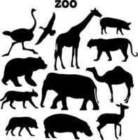 mão desenhar silhueta animais zoológico ilustração vetorial vetor