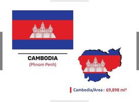 bandeira do camboja com sua área, mapa e alguns detalhes do arquivo vetorial que é totalmente editável e escalável e fácil de usar vetor