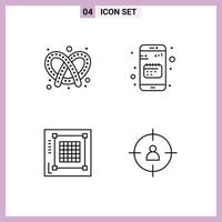 4 ícones criativos sinais modernos e símbolos de elementos de design de vetores editáveis de layout de calendário de pretzel de design de cozimento