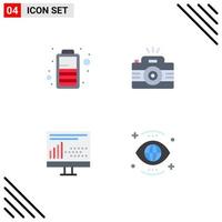 pacote de linha vetorial editável de 4 ícones planos simples de programação de imagem de câmera de design de bateria elementos de design vetorial editável vetor