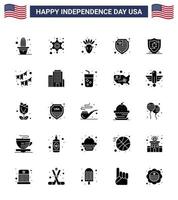conjunto de glifos sólidos de 25 vetores em 4 de julho dia da independência dos eua, como bandeiras de festa proteção americana americana editáveis elementos de design vetorial do dia dos eua