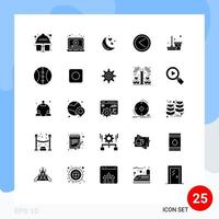 conjunto de glifos sólidos de interface móvel de 25 pictogramas de vassoura esquerda interface de vídeo elementos de design de vetores editáveis de noite romântica