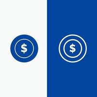 linha global logística de moeda de dólar e ícone sólido de glifo banner azul linha e ícone sólido de glifo banner azul vetor