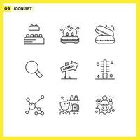 conjunto de 9 sinais de símbolos de ícones de interface do usuário modernos para localização canadá pesquisa de fast food olhar elementos de design de vetores editáveis
