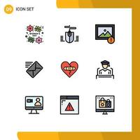conjunto de 9 sinais de símbolos de ícones de interface do usuário modernos para imagem de emoções de coração mensagem quebrada elementos de design de vetores editáveis