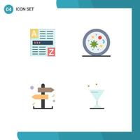conjunto de pictogramas de 4 ícones planos simples de decisão do navegador microrganismos da internet vidro elementos de design de vetores editáveis