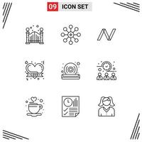pacote de contorno de 9 símbolos universais de disco de criptografia de dvd amor elementos de design de vetores editáveis