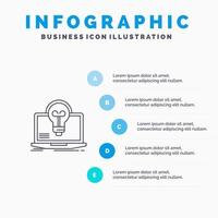 ícone de linha de arquivo de tela de laptop de sucesso de lâmpada com fundo de infográficos de apresentação de 5 etapas vetor