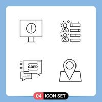 conjunto de 4 sinais de símbolos de ícones de interface do usuário modernos para segurança de computador, bate-papo, equipe de negócios, habilidades, localização, elementos de design de vetores editáveis