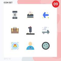 grupo de 9 cores planas modernas definidas para controlador de jogo seta motivação bolsa de escritório elementos de design de vetores editáveis