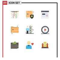 9 pacote de cores planas de interface de usuário de sinais e símbolos modernos de documentos de lista de verificação, pasta de arquivos do navegador, elementos de design vetorial editáveis vetor