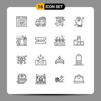 conjunto de 16 sinais de símbolos de ícones de interface do usuário modernos para compras com desconto, caixa de trevo, opinião, elementos de design de vetores editáveis