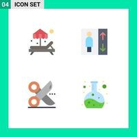 pacote de ícones planos de 4 símbolos universais de elementos de design de vetores editáveis de química de corte de elevador de tesoura de praia