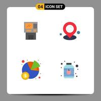 conjunto de 4 pacotes de ícones planos comerciais para atm pin cashpoint machine chart editable vector design elements