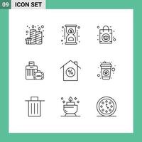 9 ícones criativos, sinais e símbolos modernos de propriedade, bolsa de casa, bolsa de hotel, elementos de design vetorial editáveis vetor