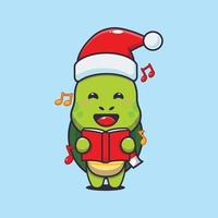tartaruga bonita canta uma canção de natal. ilustração bonito dos desenhos animados de Natal. vetor