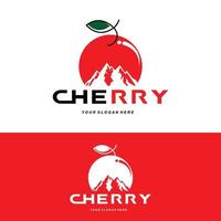 logotipo de fruta cereja, ilustração vetorial de planta de cor vermelha, design de loja de frutas, empresa, adesivo, marca de produto vetor