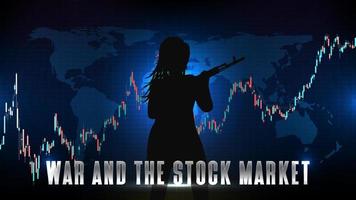 fundo de tecnologia futurista abstrato do gráfico do mercado de ações e mulher com arma ak 47, a relação entre a guerra e o mercado de ações vetor