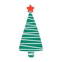 mão única desenhada ano novo e árvore de natal com estrela. doodle ilustração vetorial para cartões de inverno, cartazes, adesivos e design sazonal. vetor