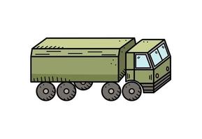 caminhão ou veículo militar, ícone de doodle vetorial. transporte de guerra. isolar em branco. vetor