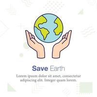 salvar a terra, globo, ilustração do ícone do vetor de mão